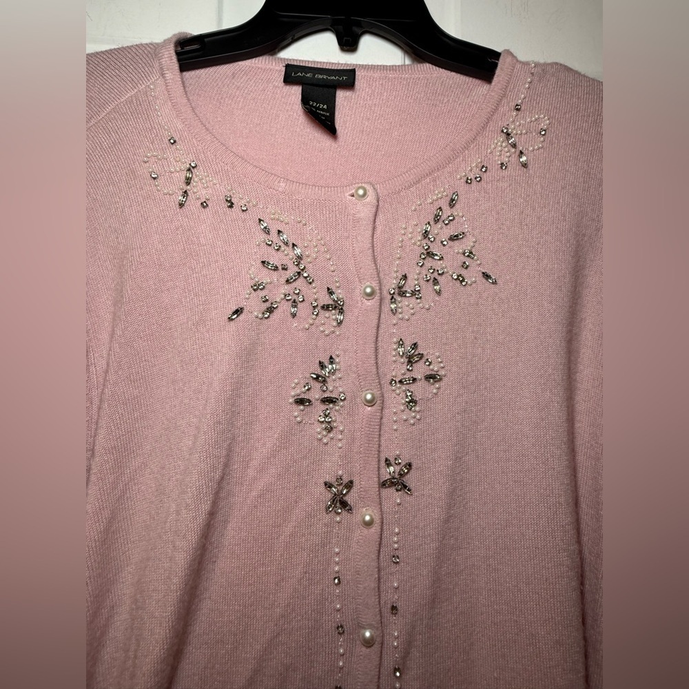 Lane Bryant Pink Pearl Rhinestone Embellished Cardigan 22/24 2X Plus Feminine - Picture 2 of 8